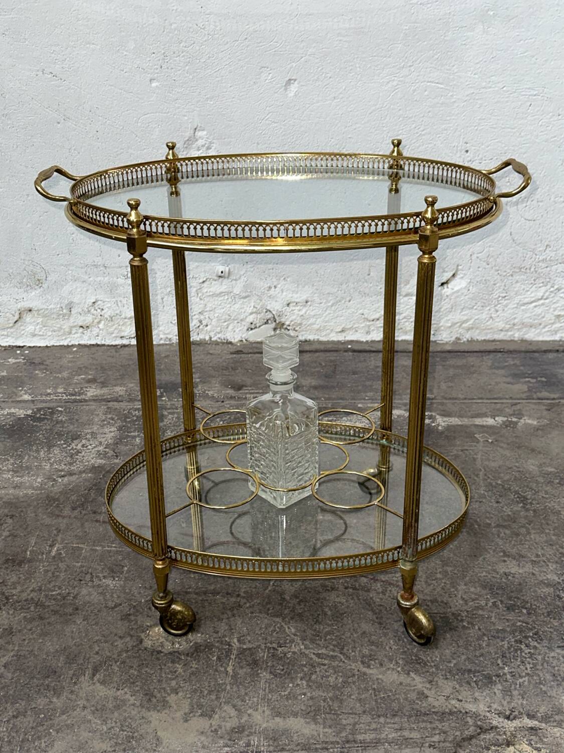 Rolling serving cart, brass service trolley