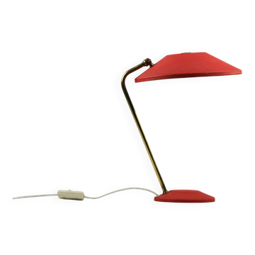Red Shrink-Lacquered Brass Table Lamp, Germany, 1950s