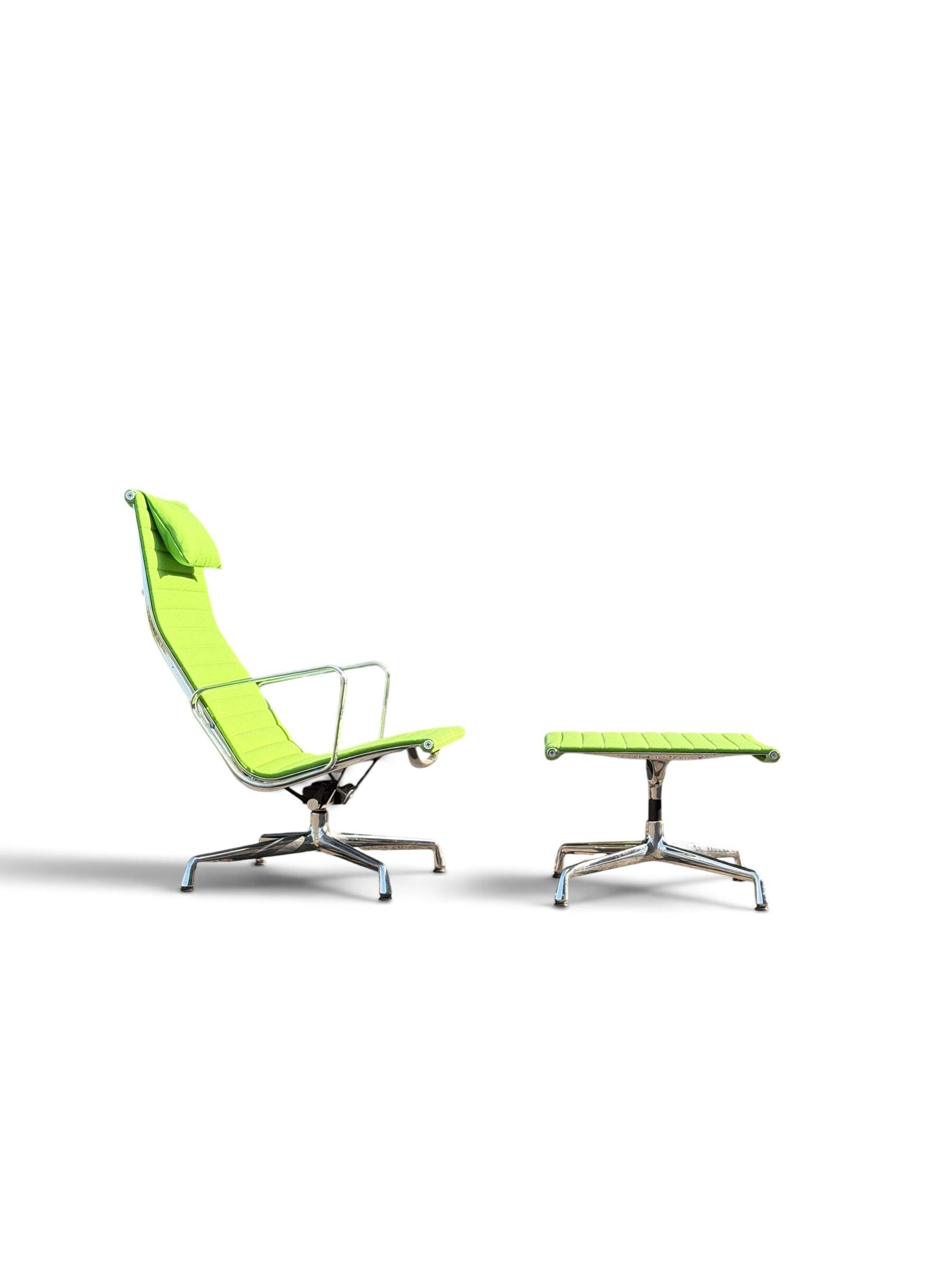 Eames EA 124 Armchair & EA 125 Ottoman for Vitra - Green Fabric