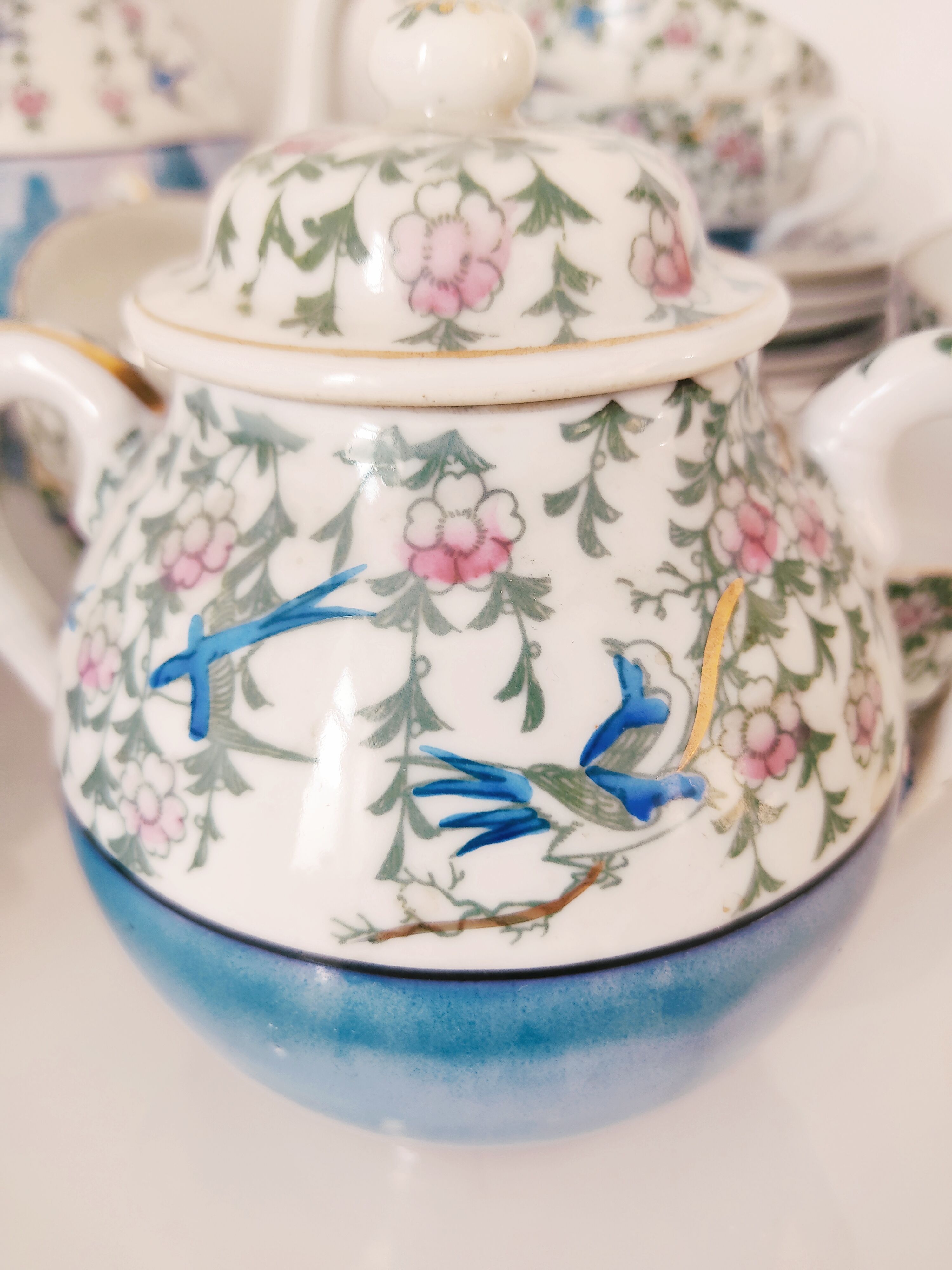 Japanese coffee set 10 cups, milk jar, sugar pot