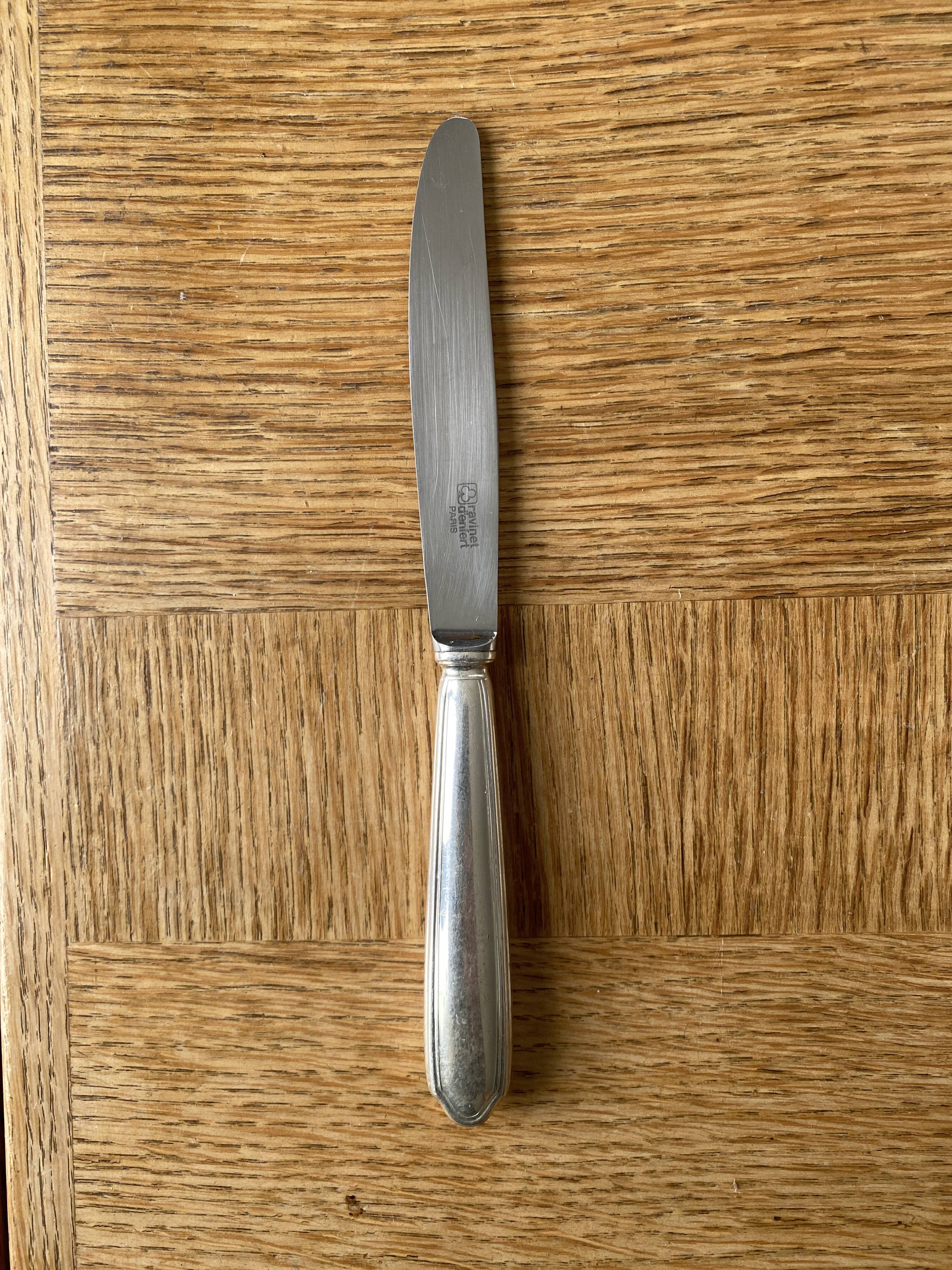 6 Ravinet d'Enfert knives with silver metal handle and stainless steel blade