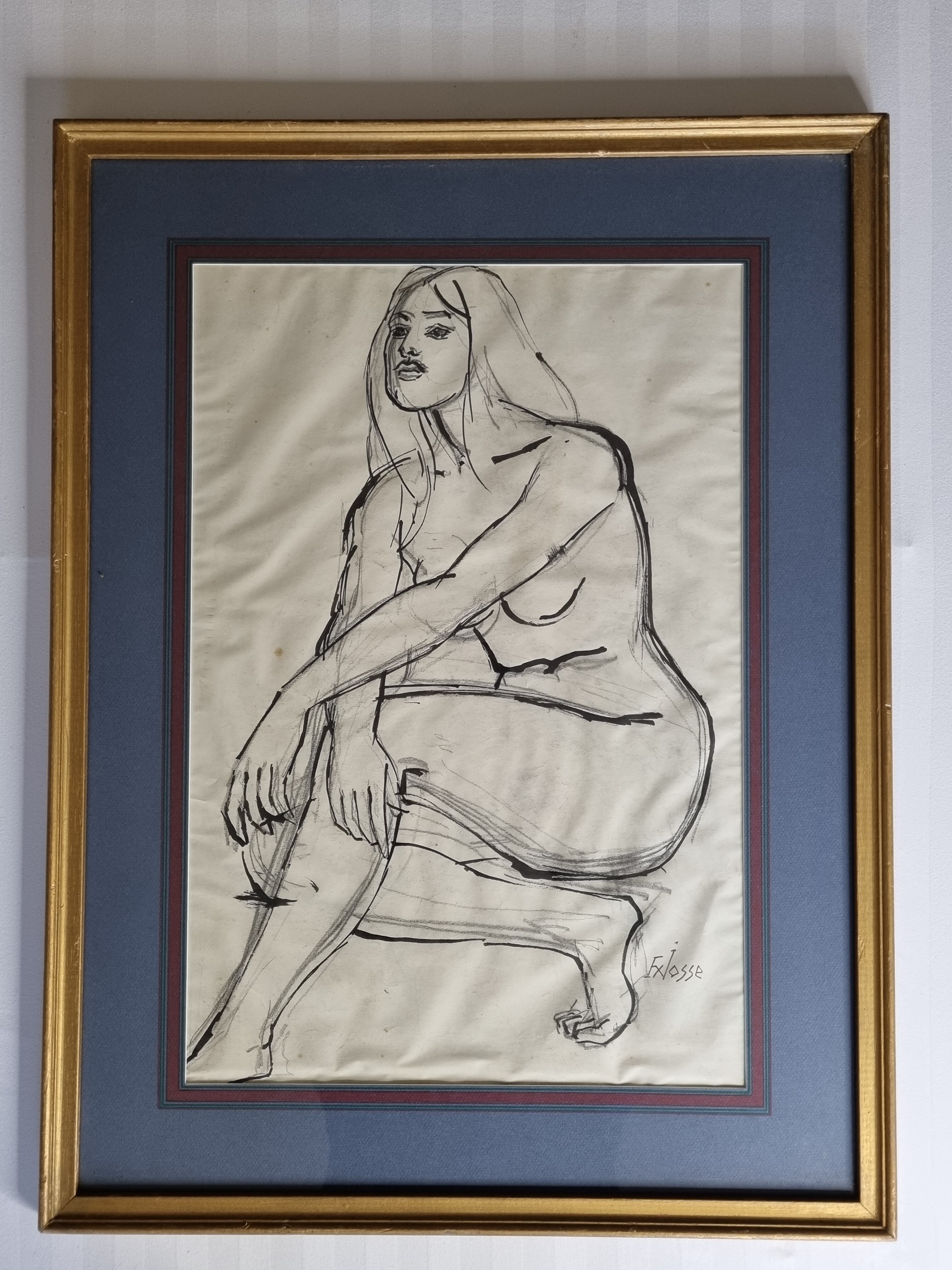 Nude study "Lydie" signed by François Xavier Josse, 50s, 71 x 54 cm