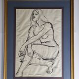 Nude study "Lydie" signed by François Xavier Josse, 50s, 71 x 54 cm