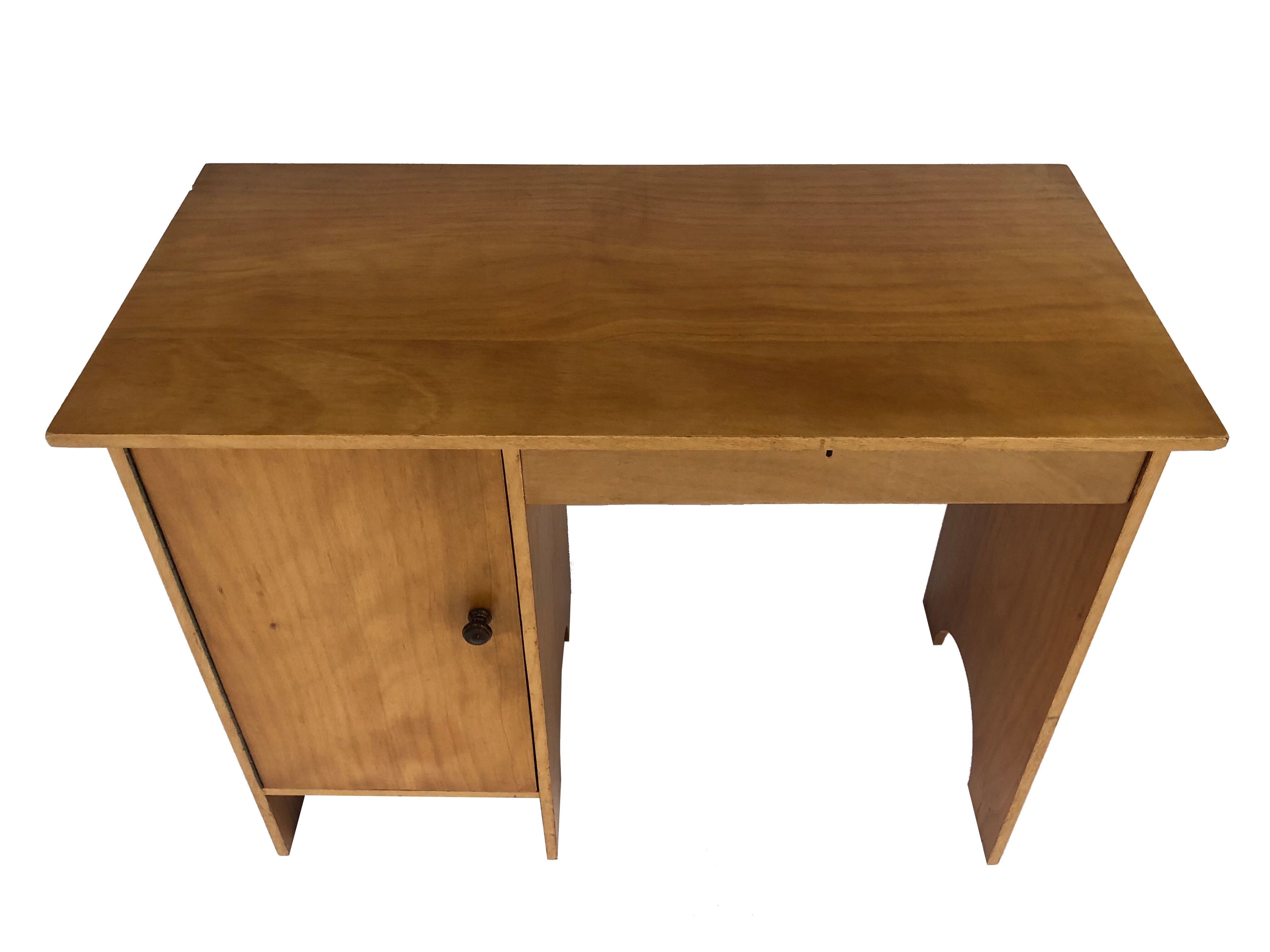 Art deco birch wood compact desk 1960