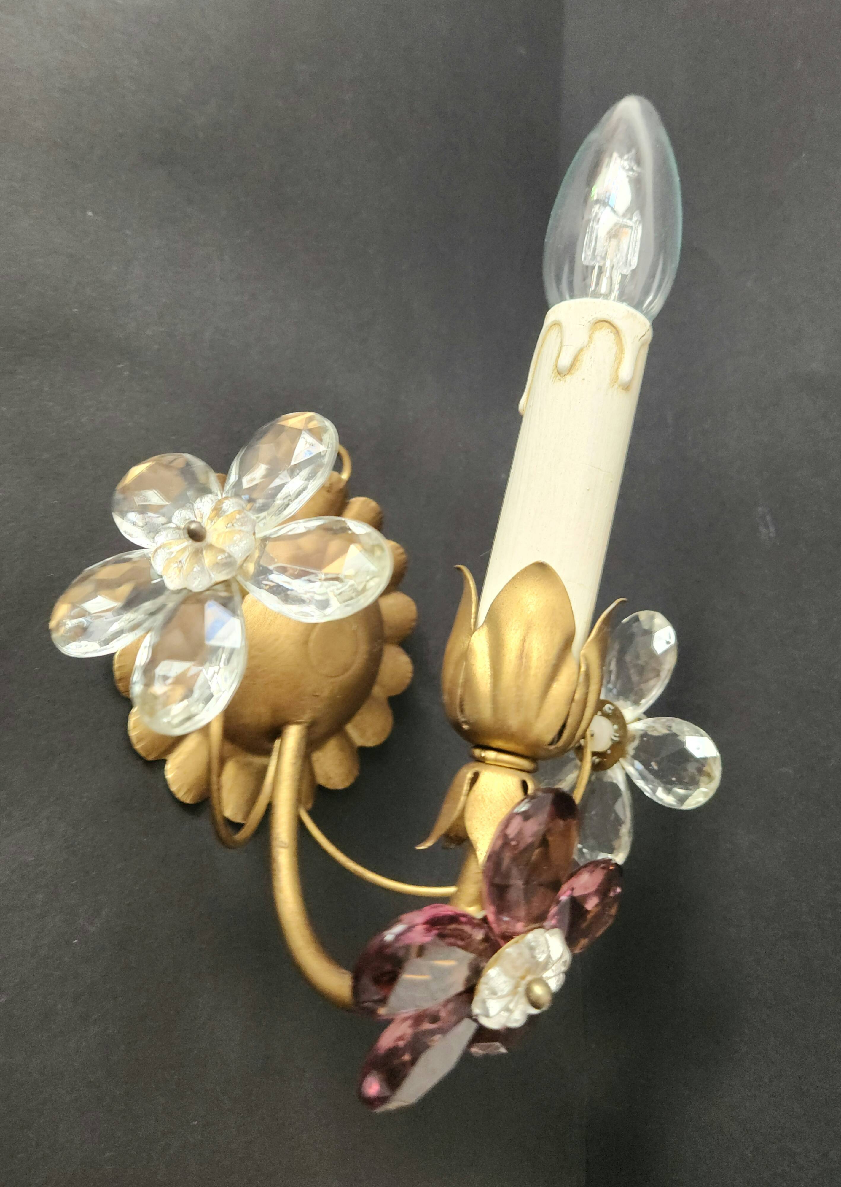 Set vergoldet Wandlampe Murano Kristall