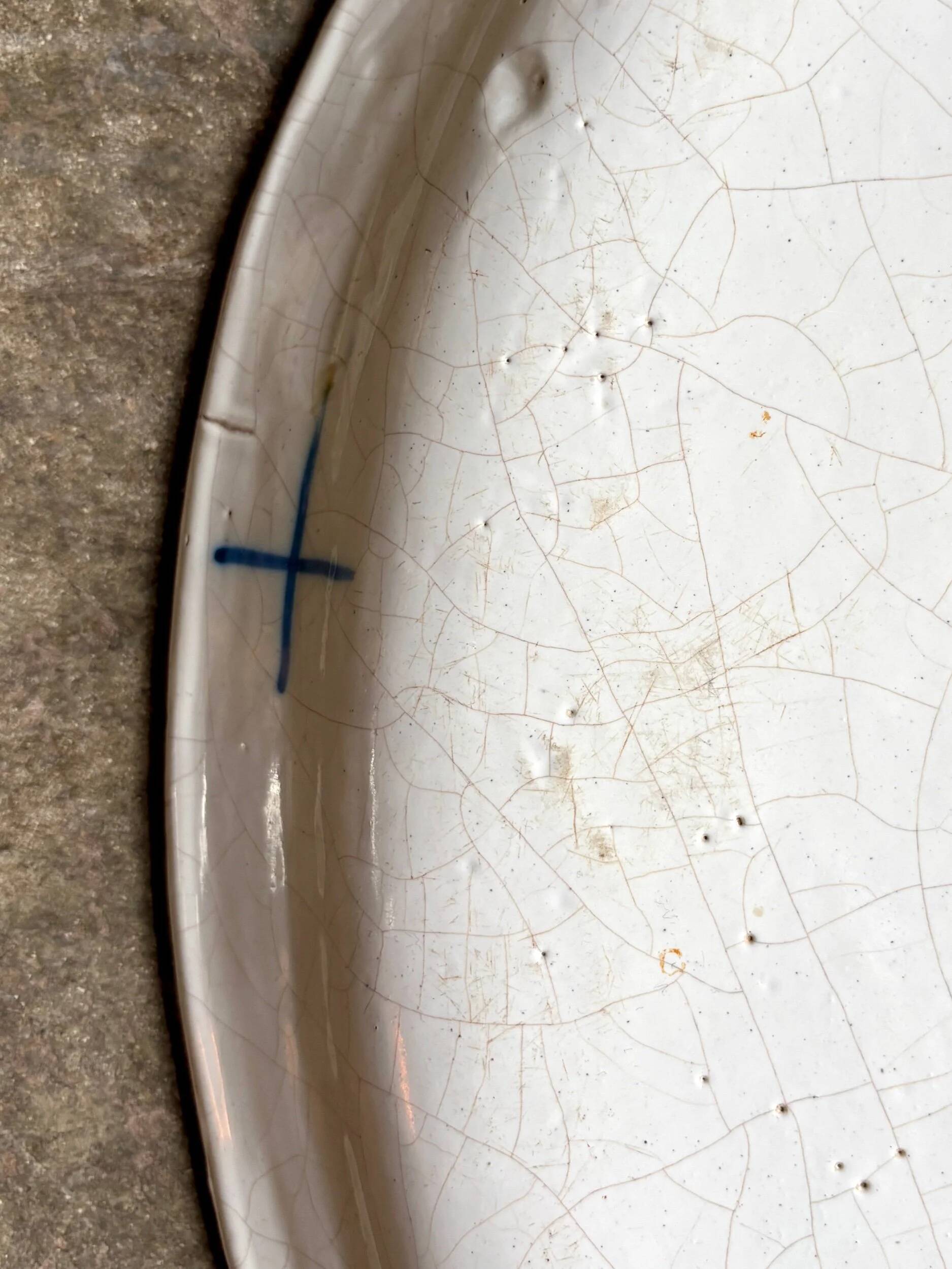 Moustiers hollow oval dish in glazed earthenware