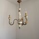 Vintage French 3-Light Chandelier White Wood & Bronzed Effect Metal