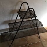 Black lacquered perforated sheet metal display shelves from the 50s