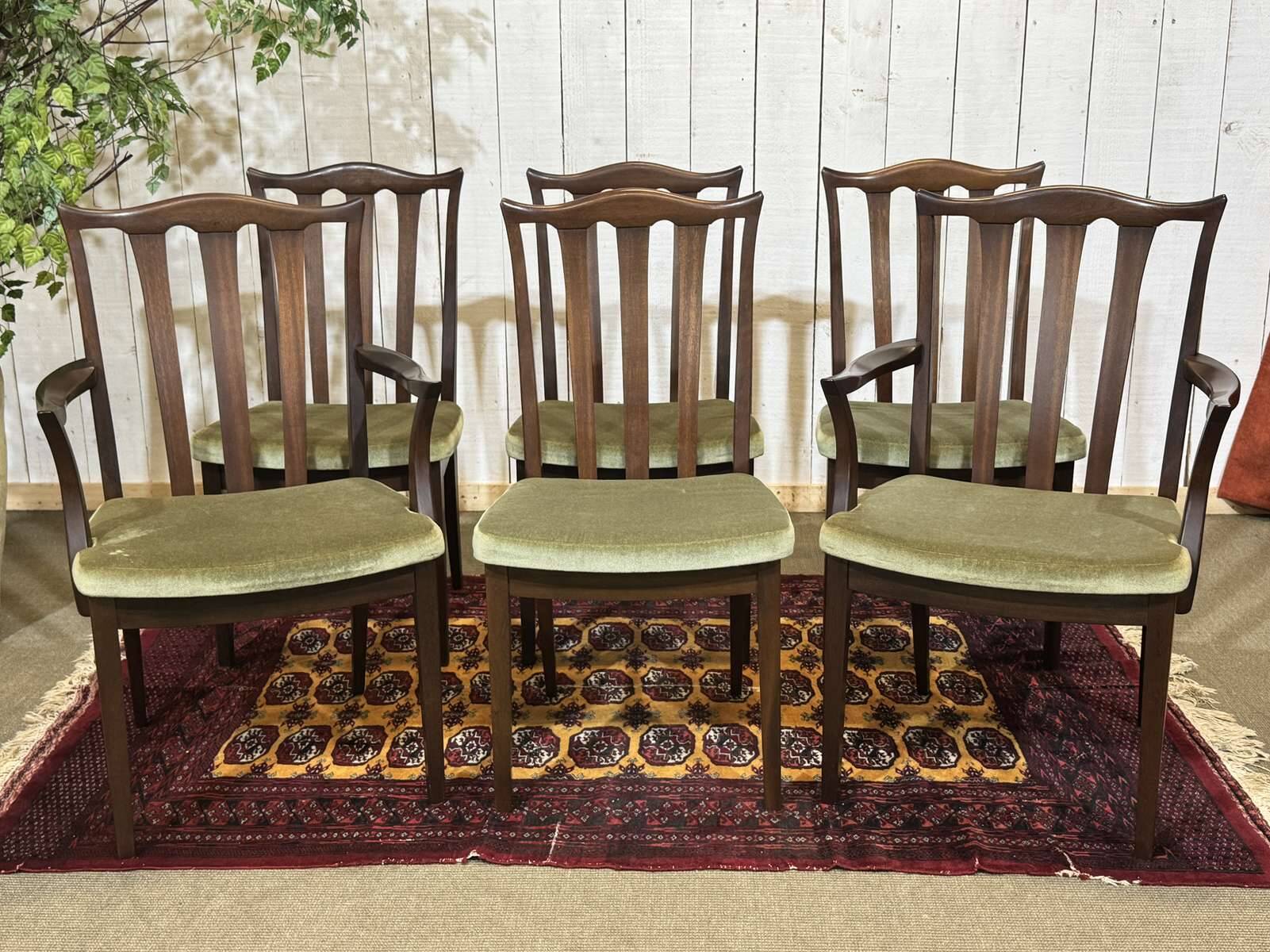 Suite de 4 chaises et 2 fauteuils anglais en acajou de la marque GPlan