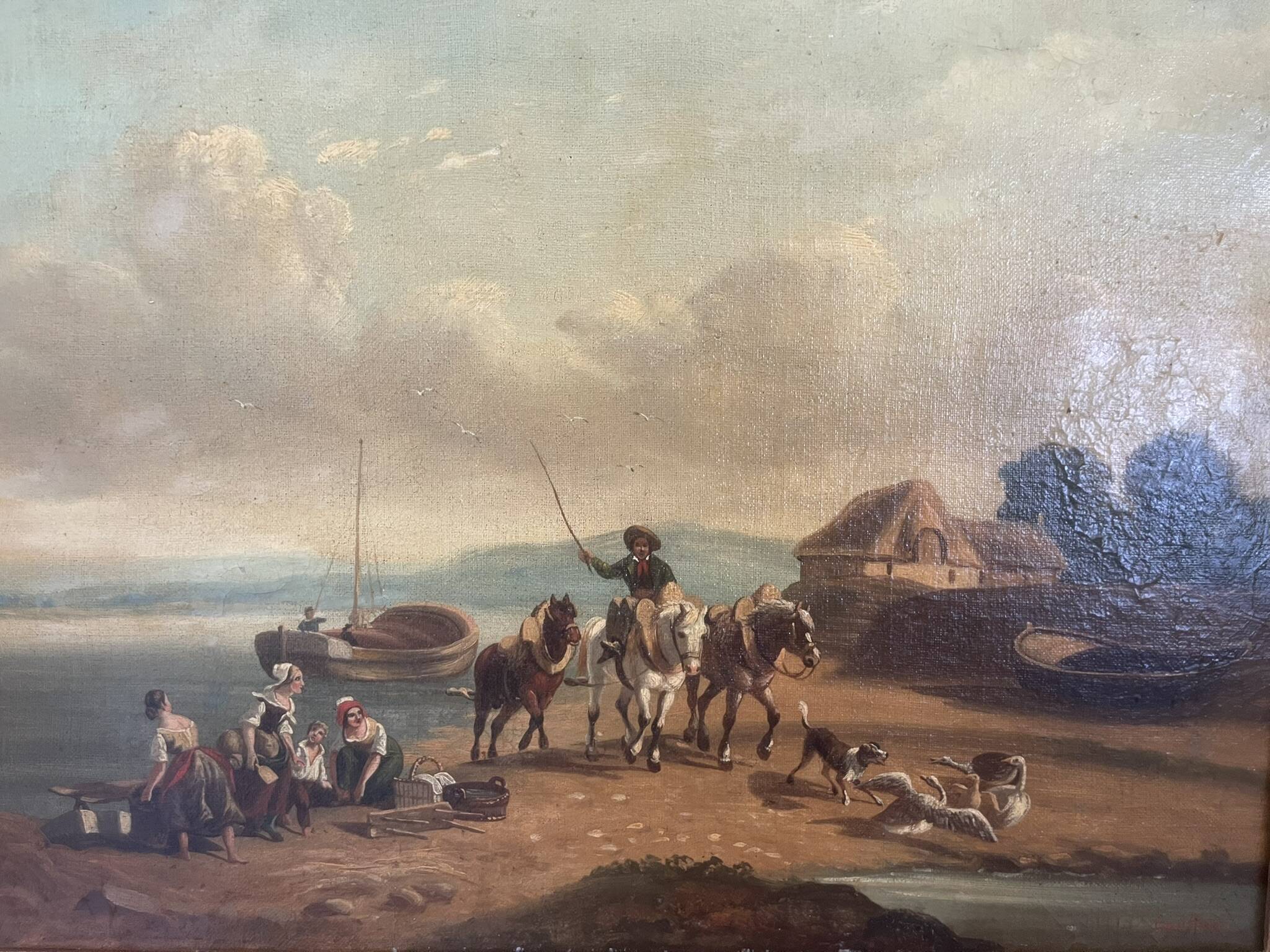 Old Painting French School Marine Port 19th Century Gaultier