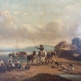 Old Painting French School Marine Port 19th Century Gaultier