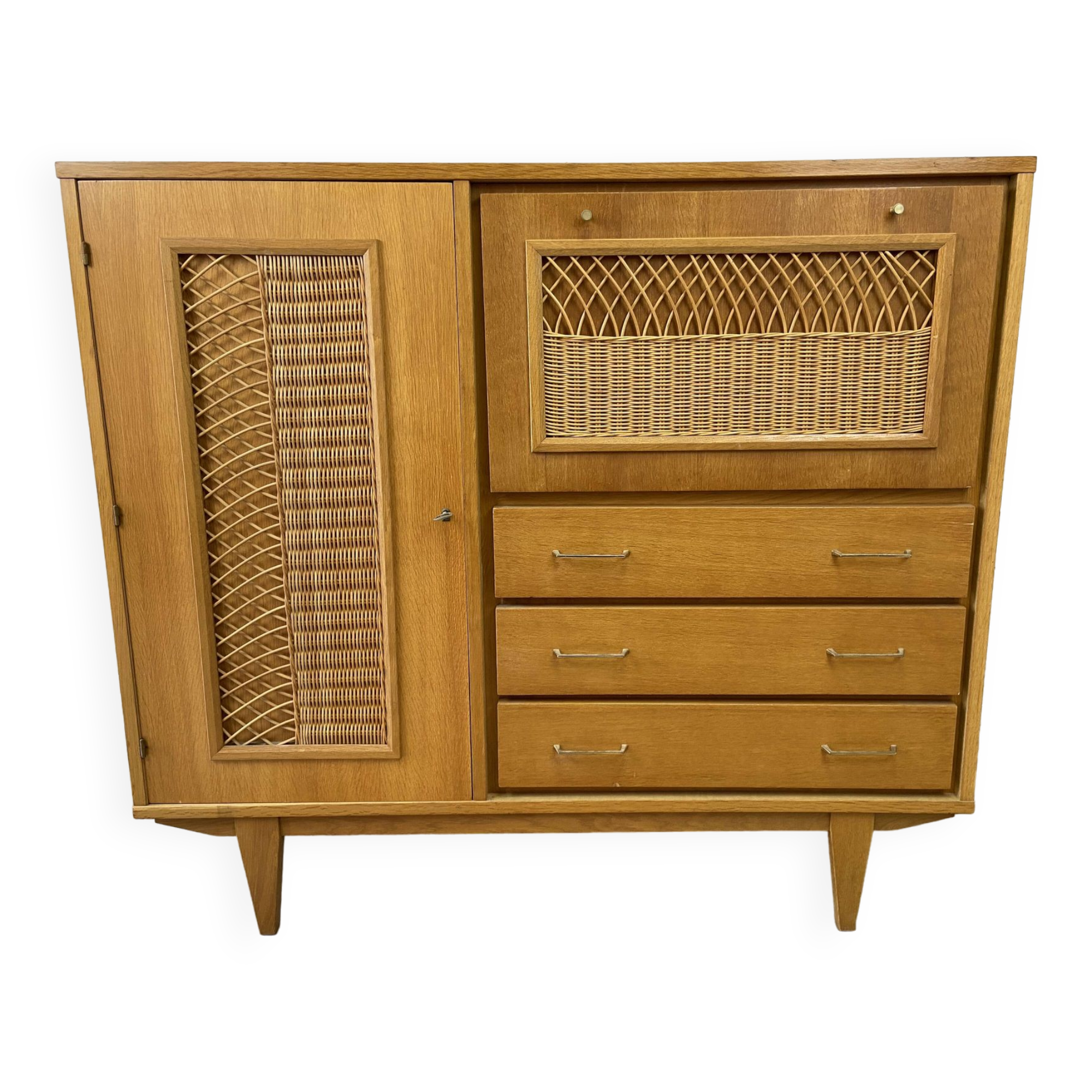 Armoire bois/osier vintage Selency