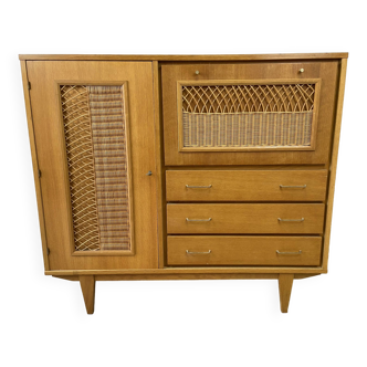 Armoire bois/osier vintage