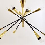 Black and brass articulated Sputnik chandelier in Stilnovo style, Italy, 1950.