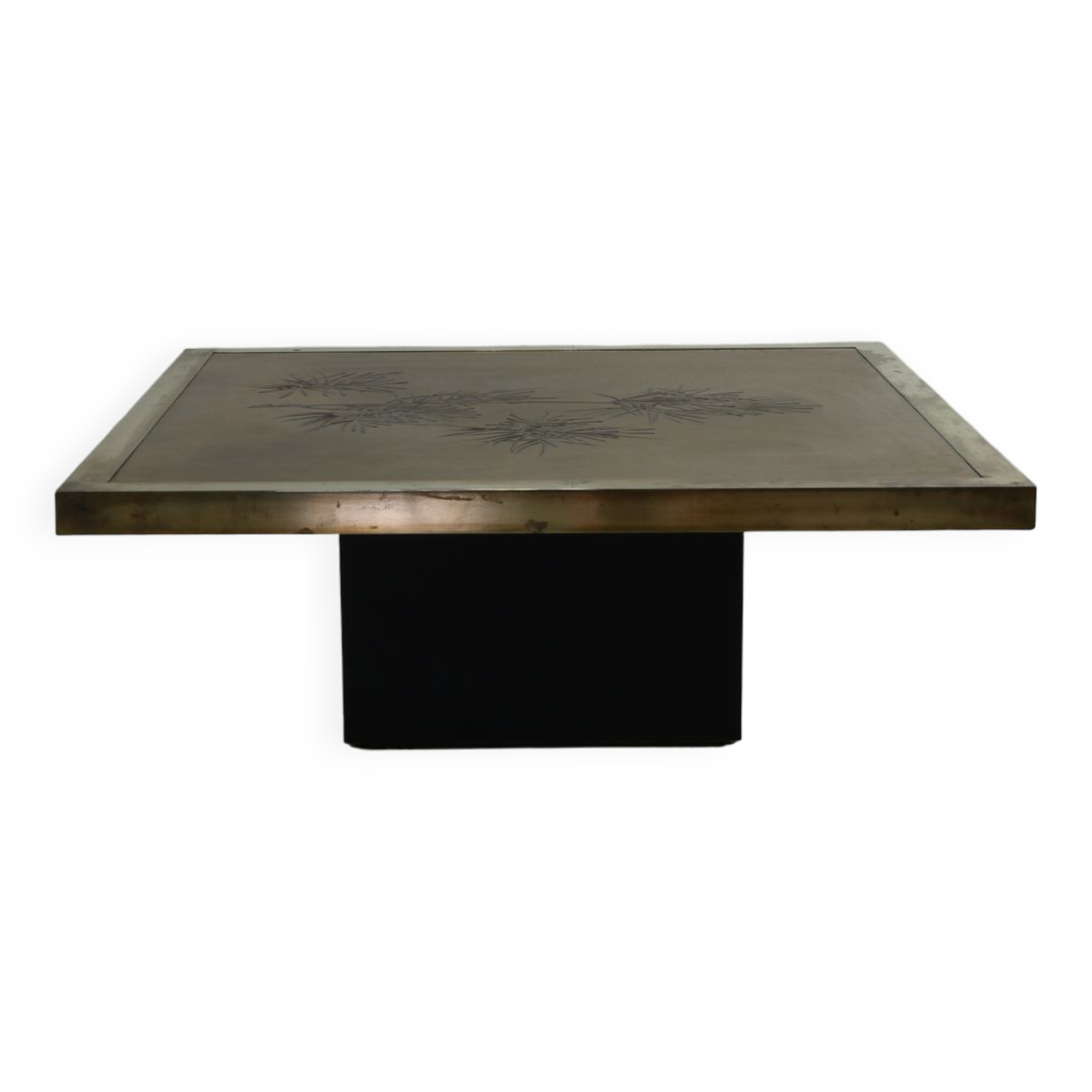 Table basse en laiton design belge avec décoration d’arbre par De Nisco