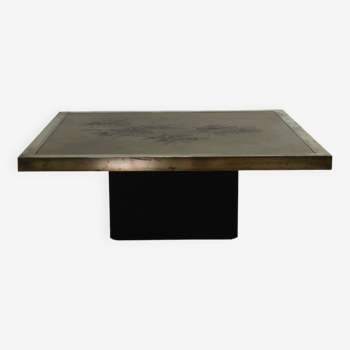 Table basse en laiton design belge avec décoration d’arbre par De Nisco