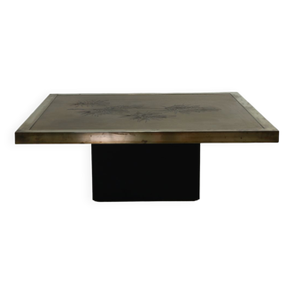 Table basse en laiton design belge avec décoration d’arbre par De Nisco