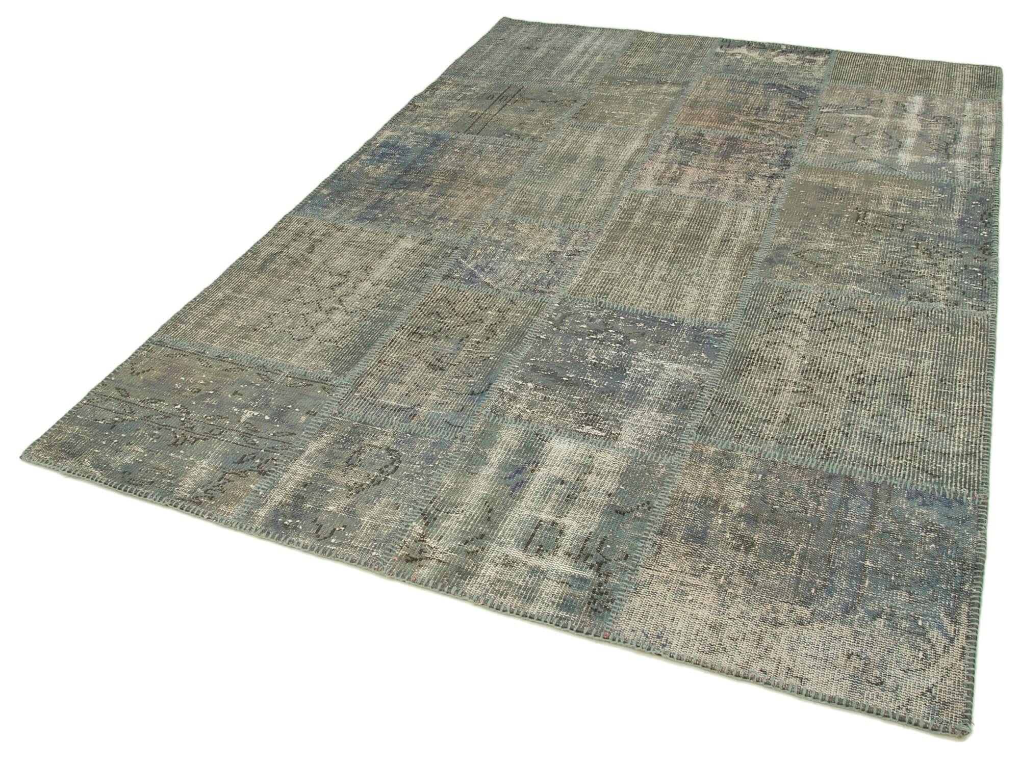 Handwoven turkish contemporary 176 cm x 245 cm grey patchwork carpet