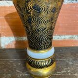 Ancient vase monaco glass polychrome black + gold vintage