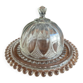 Vintage glass cheese dome with its plate, 1950s.