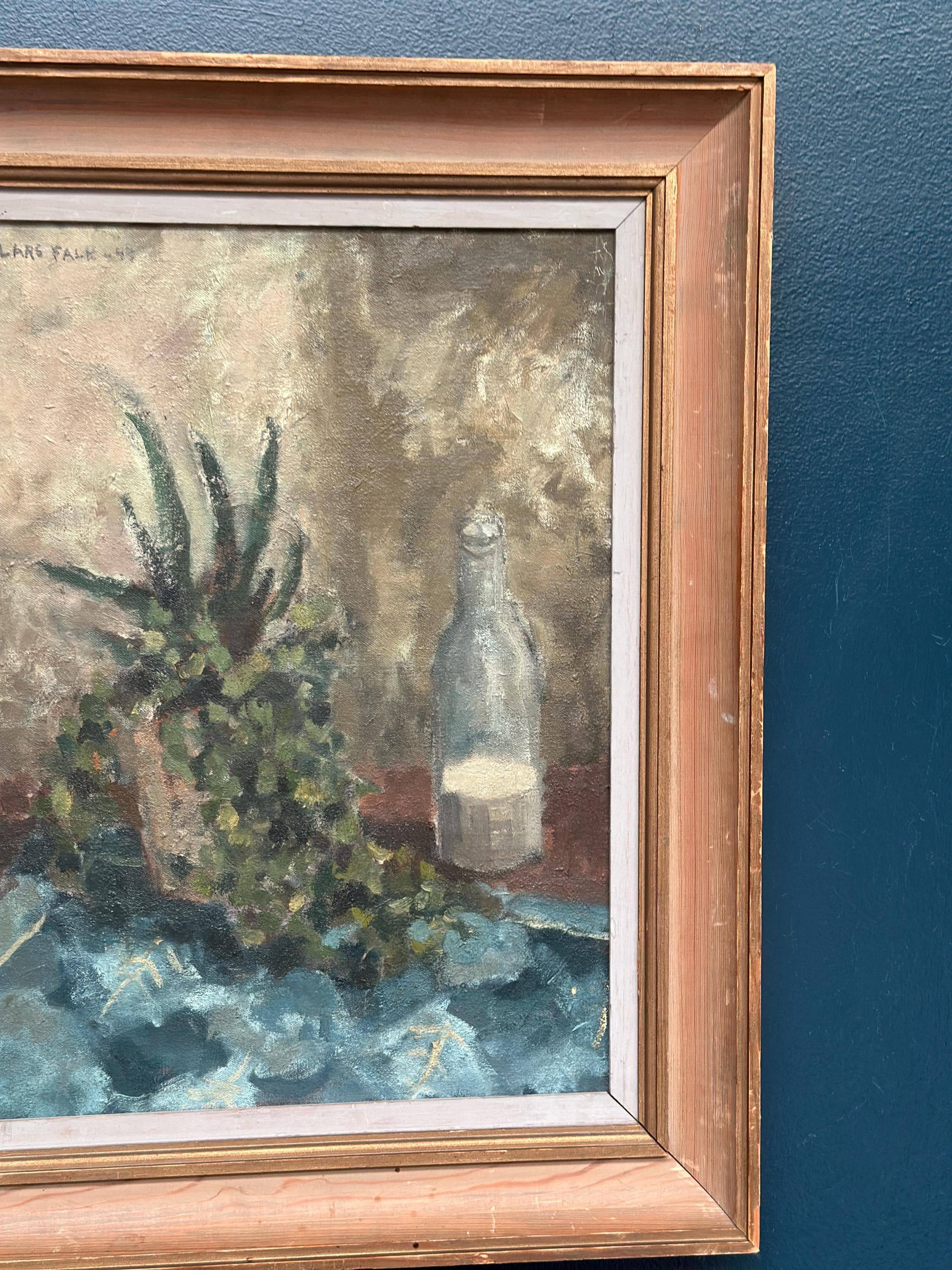 Original Swedish Oil on Panel – “Still Life with Glass Bottle” by Lars Falk