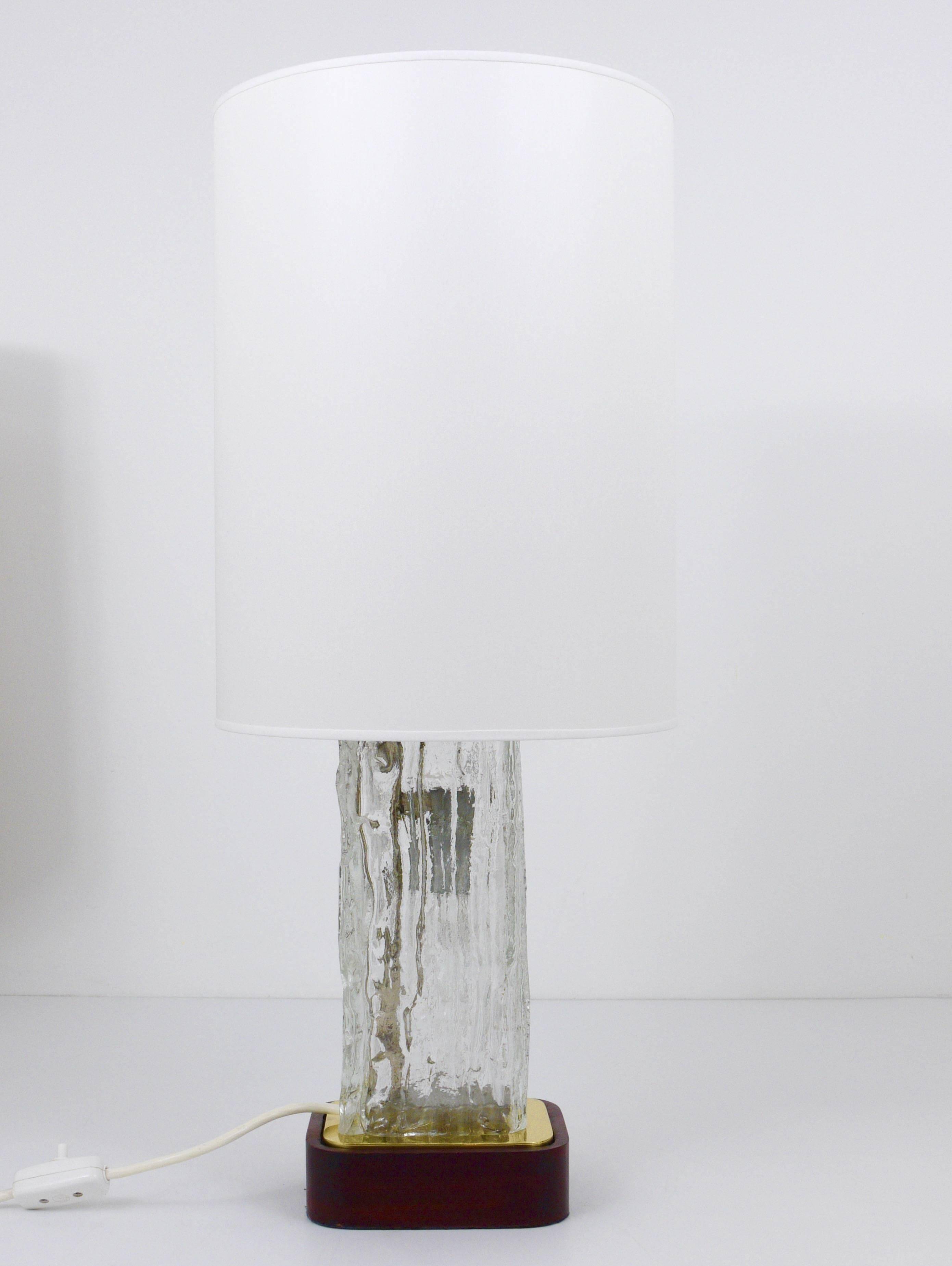 Pair of large glass ice table lamps by J.T. Kalmar "Frankenberg" with illuminated base.