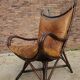 Chaise longue vintage en bambou et rotin avec coussins en cuir, années 1960