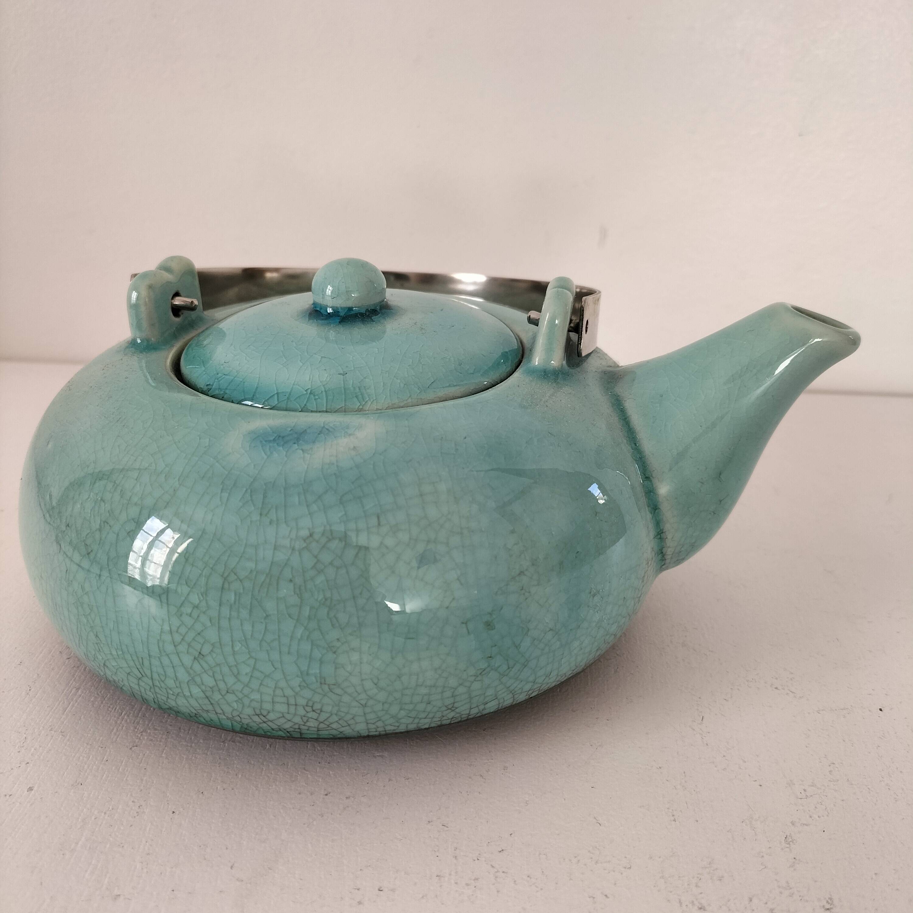 crackle effect ceramic teapot