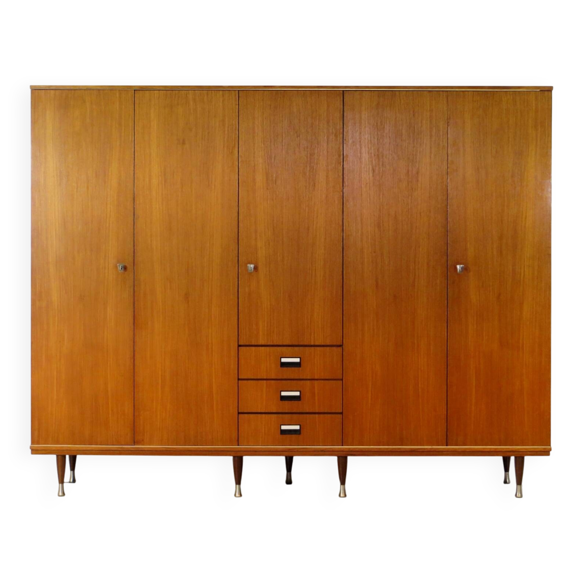 Vintage mid century modern Scandinavian 5-door wardrobe in teak, 1960s