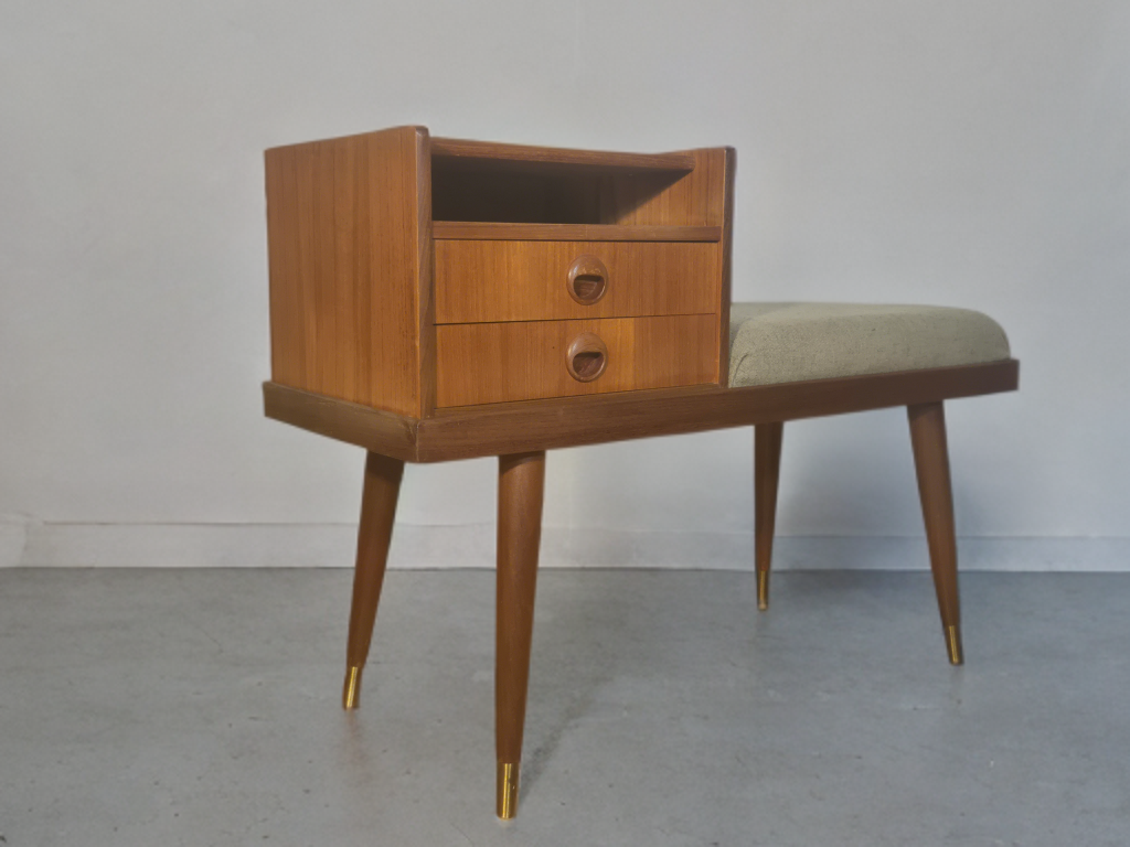 Teak telephone bench, Vintage Scandinavian 1960s