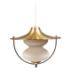 Belle lampe suspendue ancienne en laiton et verre blanc laiteux. Allemagne, années 1950.