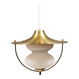 Beautiful older hanging lamp in brass and milky white glass. Germany 1950s