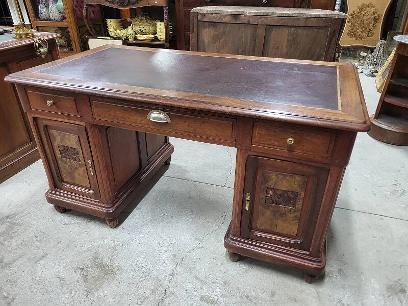 Art deco 4-door, 3-drawer, double-sided, 1930s flat desk
