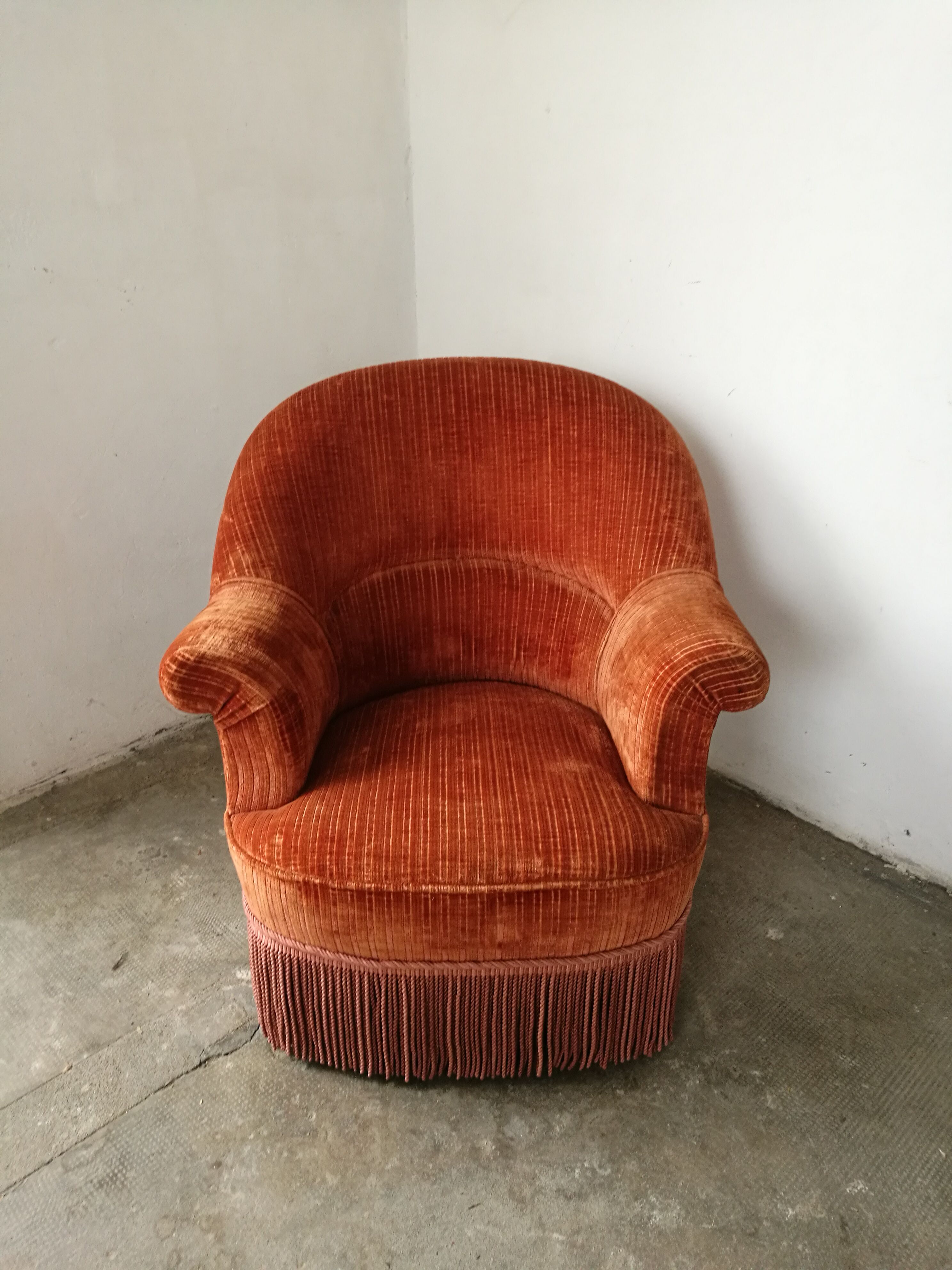 Orange velvet toad armchair