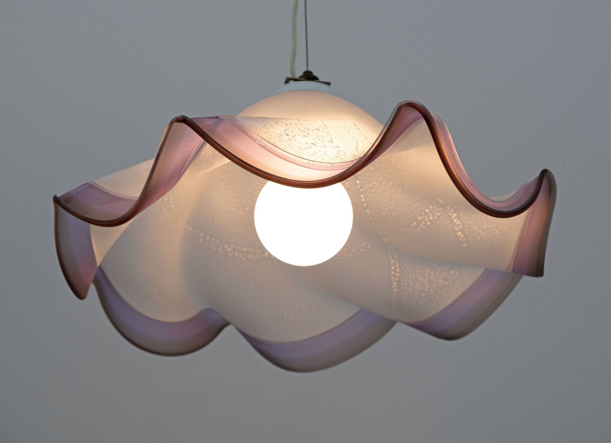 Mid-Century Modern Italian Murano Silver Leaf Glass Pendant Lamp, 1970s