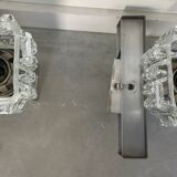 Pair of space age cubist wall lamps in brushed aluminum - design 1970