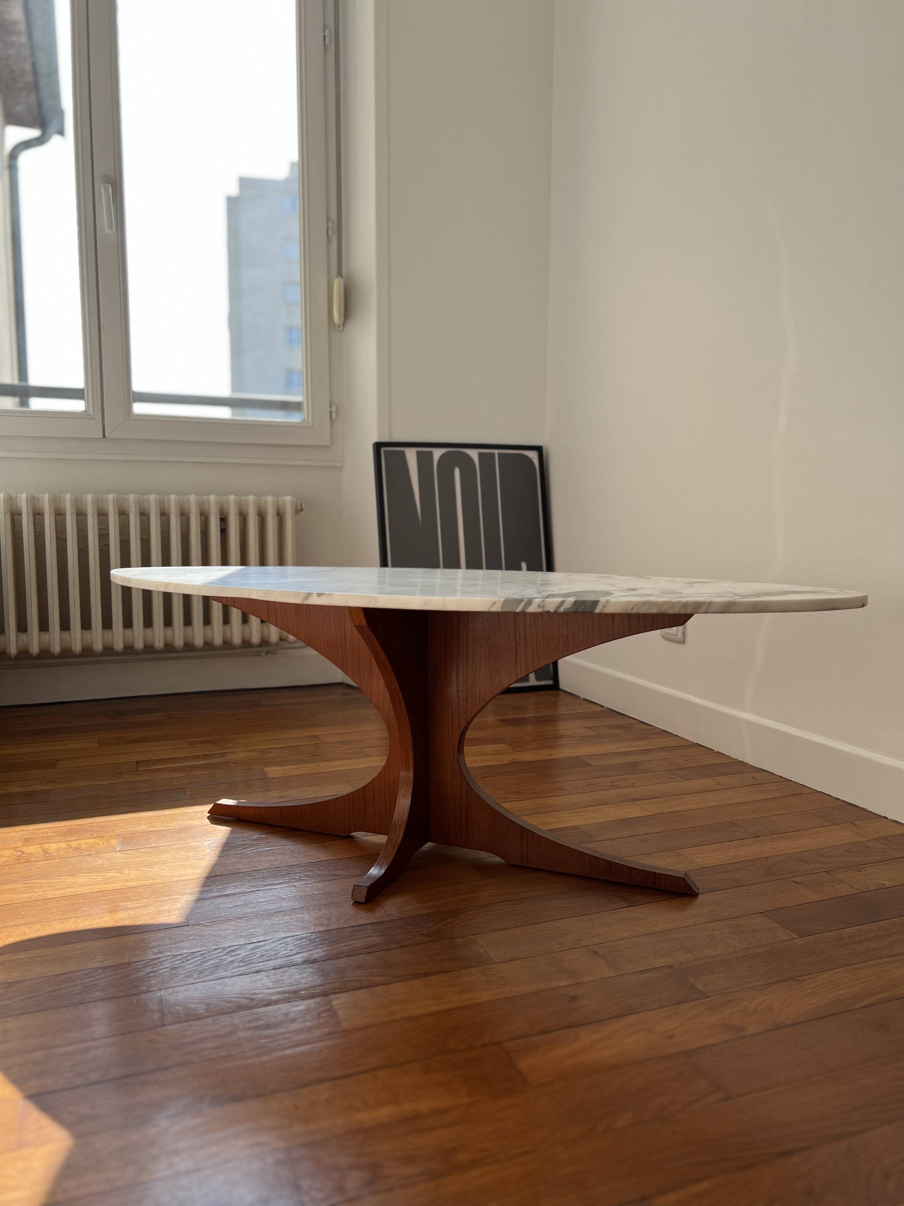 Table basse marbre/bois inspiration Hugues Poignant