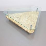 Brutalist Triangle Coffee Table in Marble and Stainless Steel, 1970s