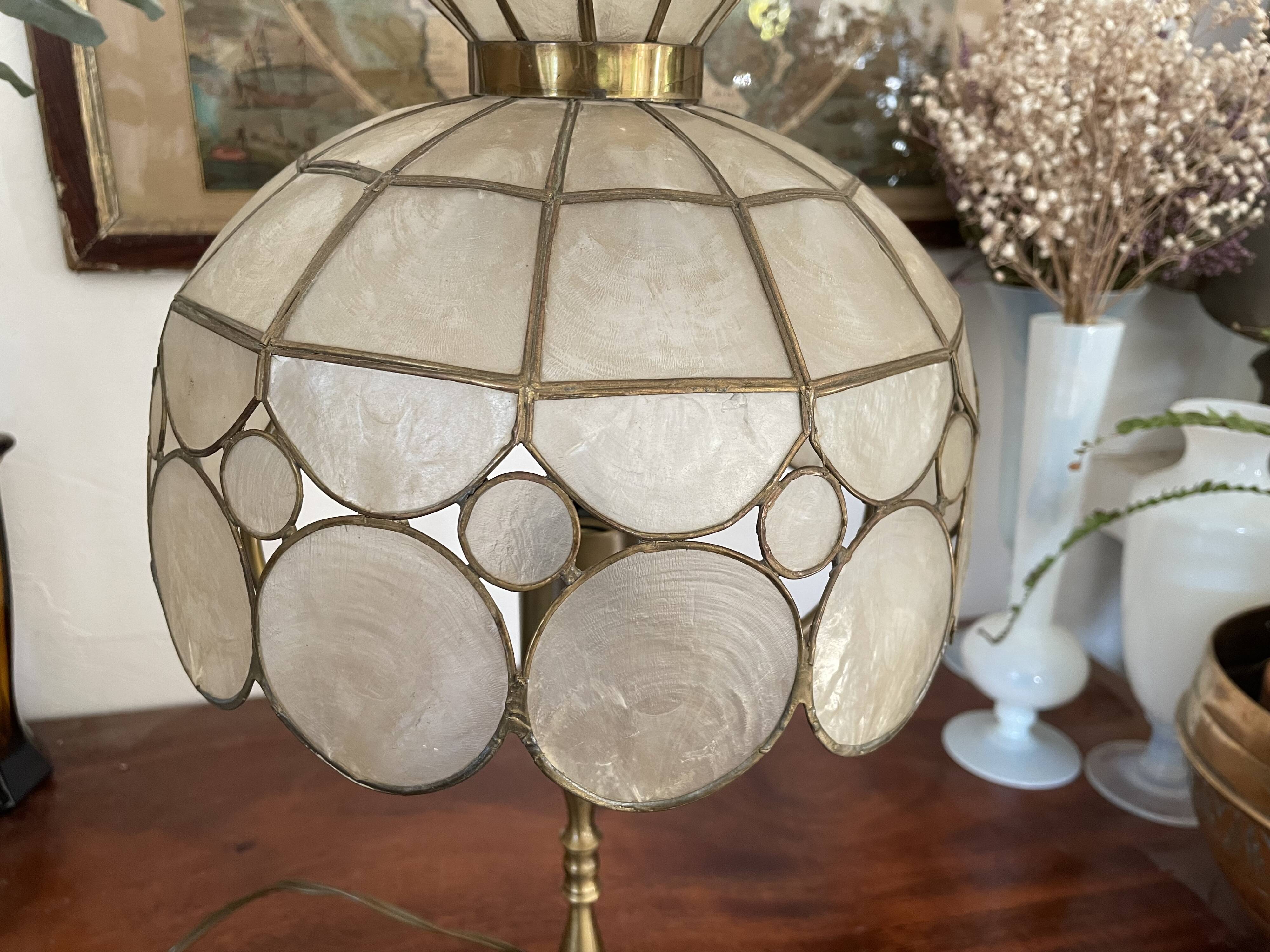 Pair of brass and mother-of-pearl lamps