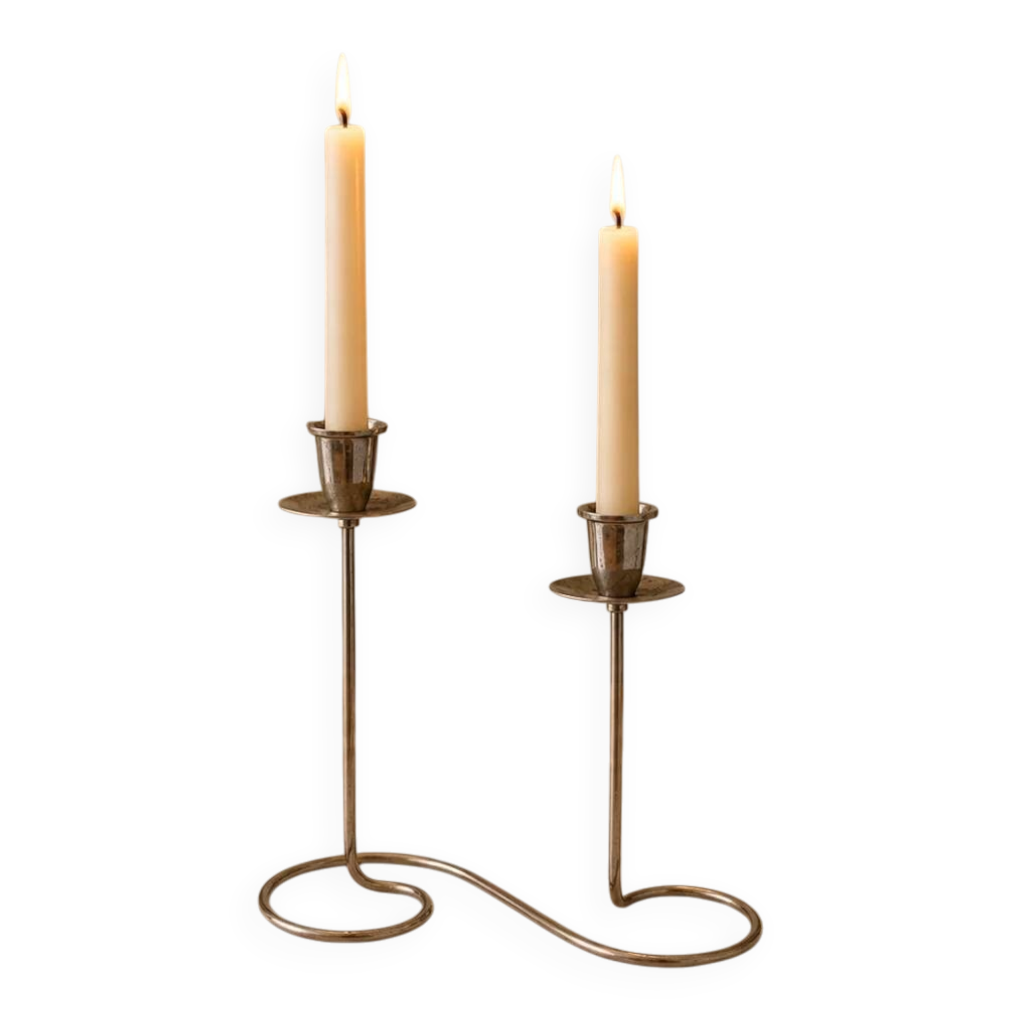 Vintage double candlestick in chrome metal – Spiral design