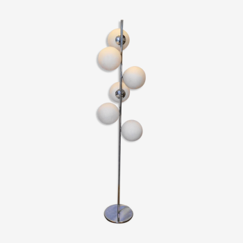 Lampadaire 6 boules en opaline blanche années 70