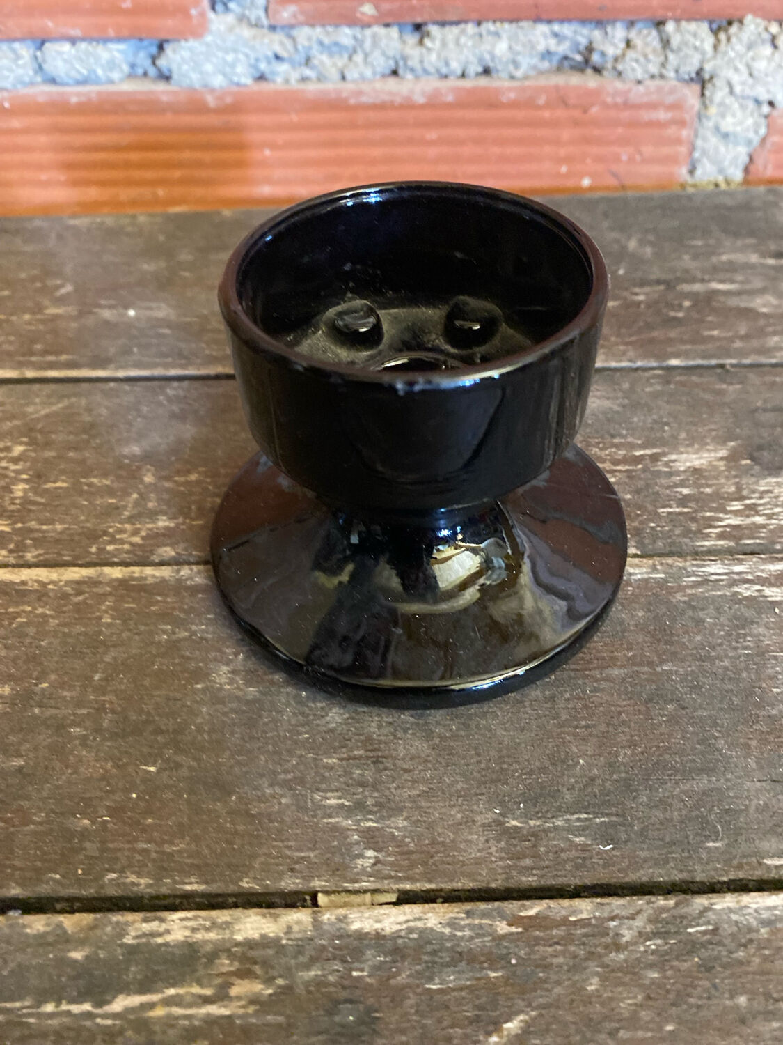 Vintage 1970s Black Opaline Space Age Candle Holder