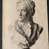 Pencil drawing, bust, signed, nineteenth
