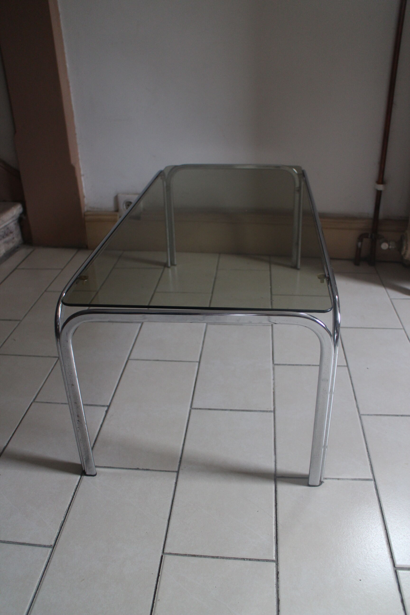 Coffee table chrome and smoked glass