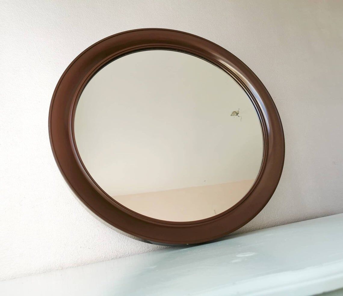 Round brown mirror plastic 80 years diameter 35cm