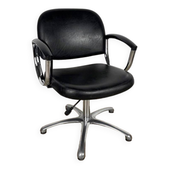 Fauteuil coiffeur skaï noir et chrome années 80