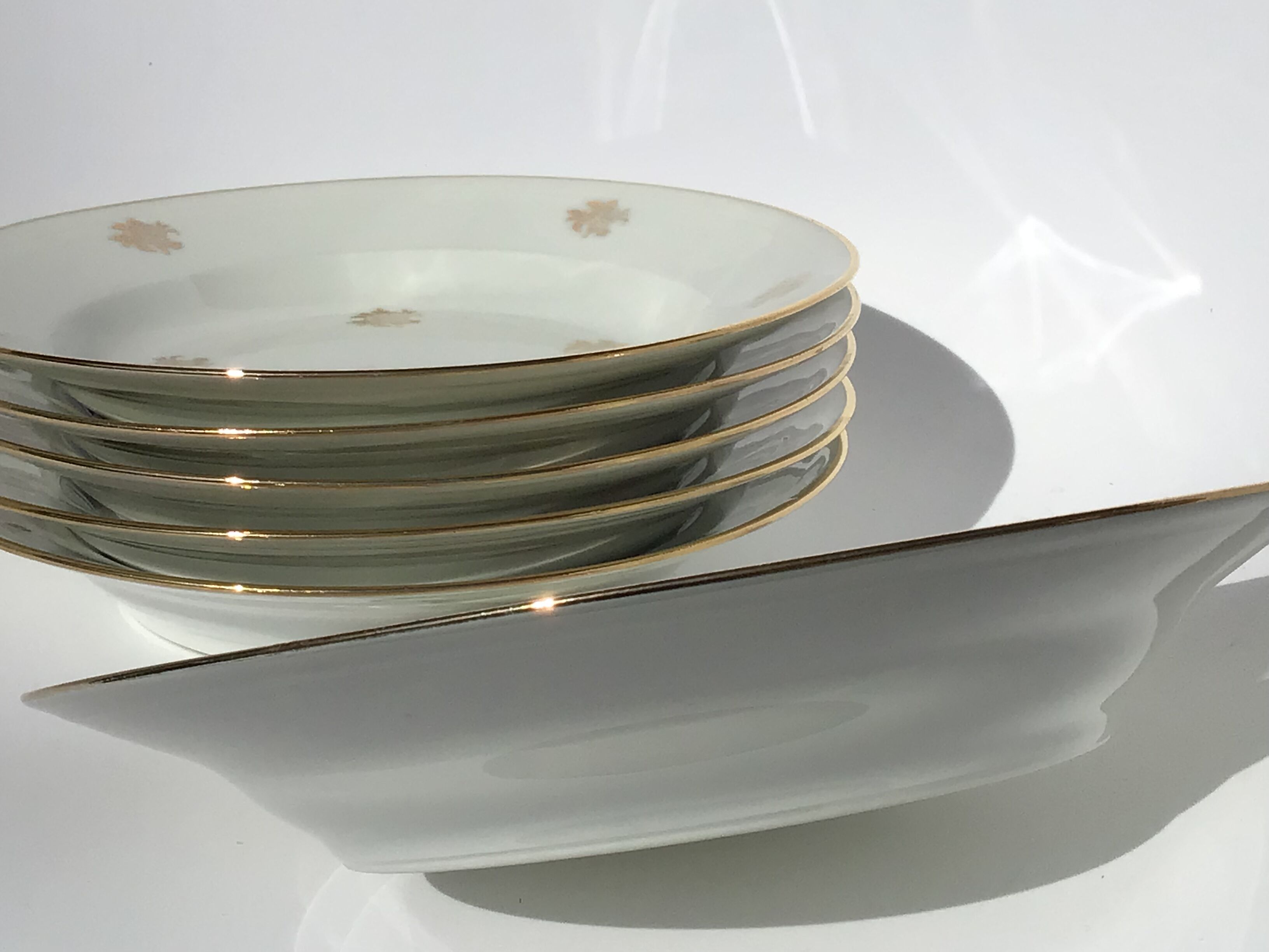 6 assiettes creuses porcelaine ivoire décor or roses