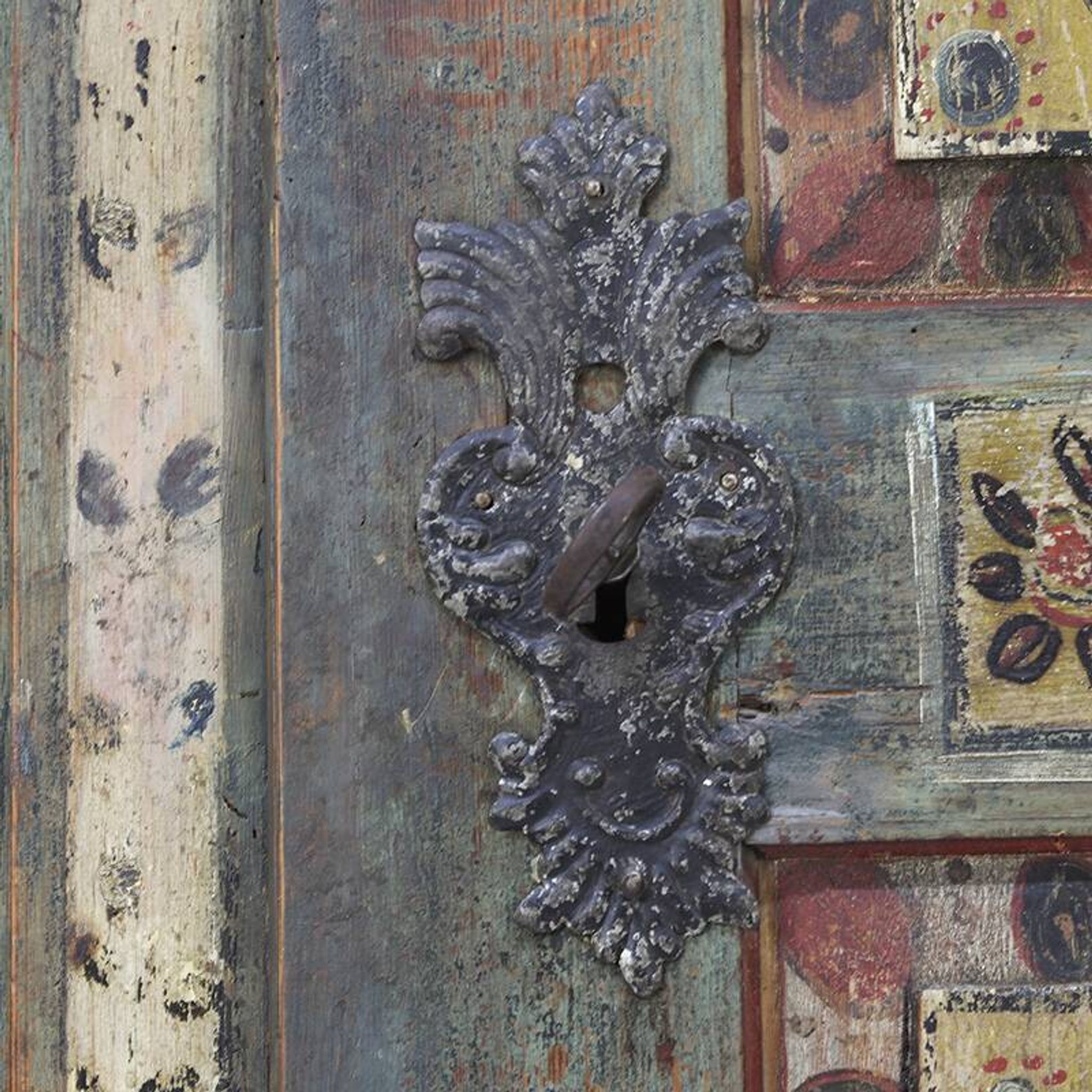 Antique Rustic Farmhouse Folk Art Painted Bridal Cabinet 1842