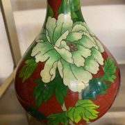 CLOISONNE VASE WITH LOTUS FLOWERS DECOR IN BURGUNDY TONES