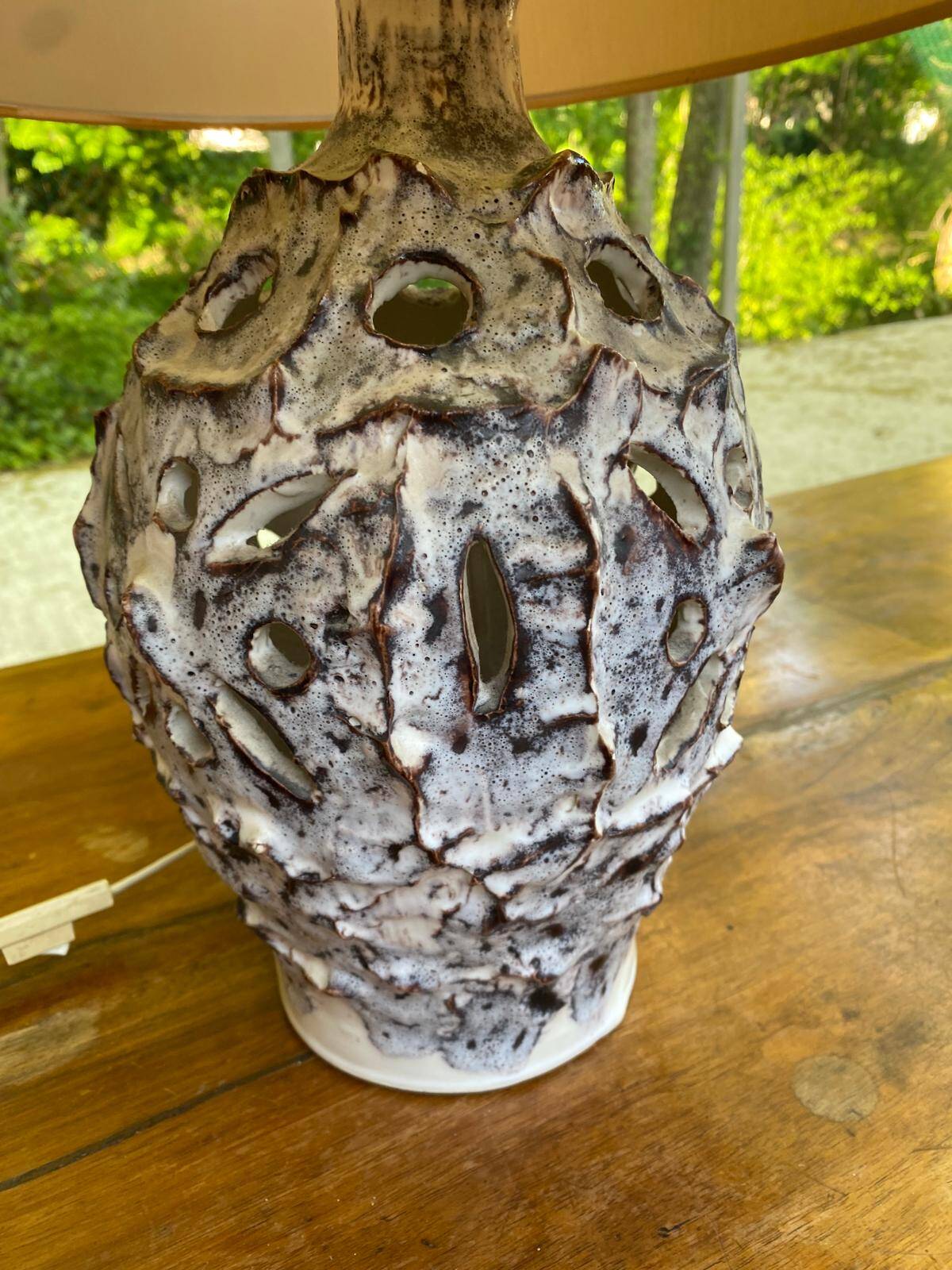 Vintage ceramic shell lamp signed Vallauris